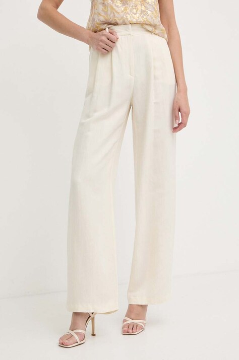 Штани з домішкою льону Patrizia Pepe колір бежевий широке висока посадка 2P1609 A052