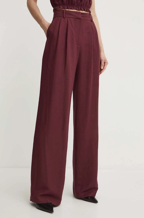 Patrizia Pepe pantaloni din amestec de in culoarea bordo, lat, high waist, 2P1609 A052