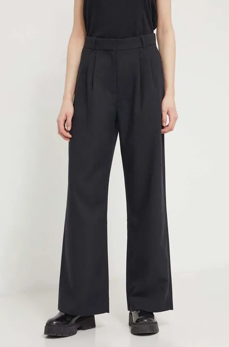 Nohavice Abercrombie & Fitch dámske, čierna farba, rovné, vysoký pás