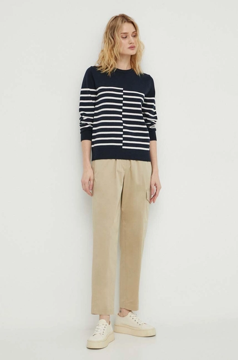 Marc O'Polo pantaloni femei, culoarea bej, drept, high waist