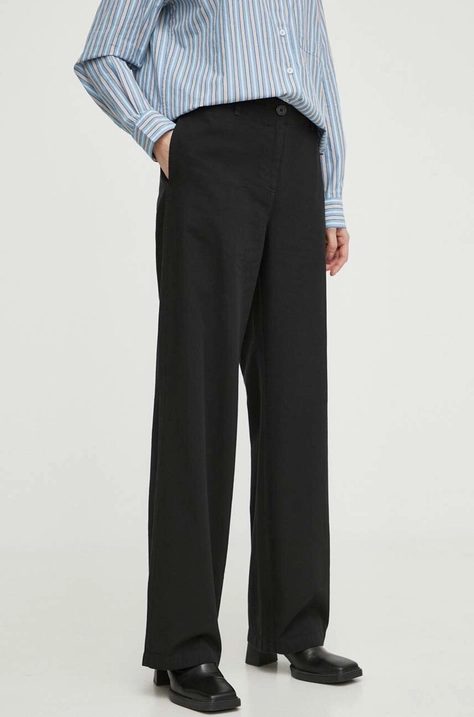 Marc O'Polo pantaloni din amestec de in culoarea negru, drept, high waist