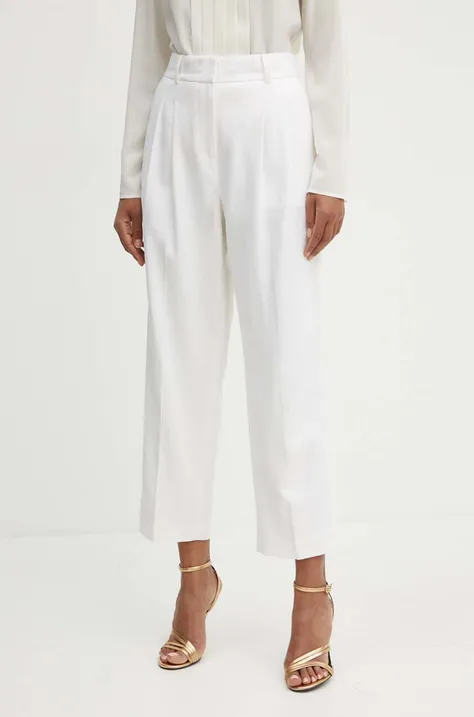 Λινό παντελόνι MICHAEL Michael Kors χρώμα: άσπρο