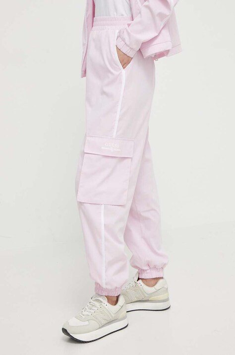 Guess pantaloni de trening ARLETH culoarea roz, cu imprimeu, V4GB01 WG2Q0