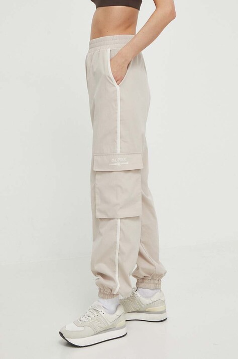 Guess pantaloni de trening ARLETH culoarea bej, cu imprimeu, V4GB01 WG2Q0
