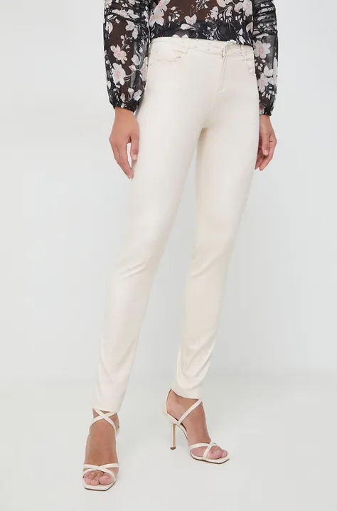 Morgan pantaloni femei, culoarea bej, mulata, high waist