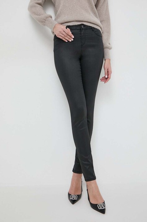 Morgan pantaloni femei, culoarea negru, mulata, medium waist