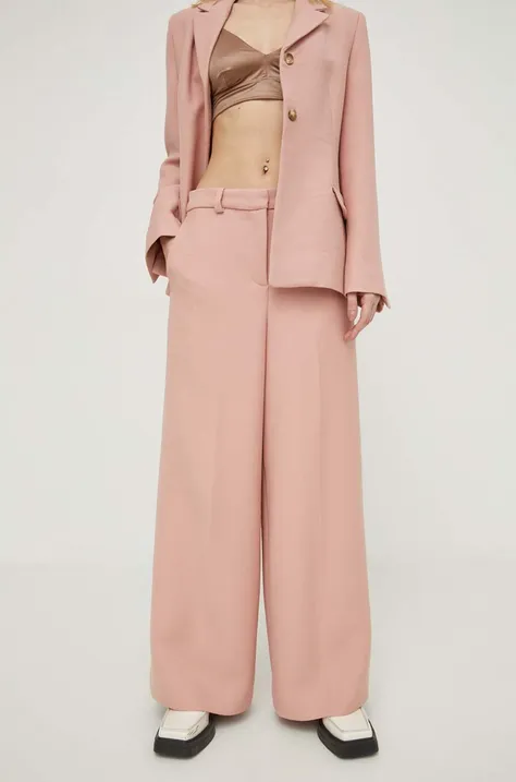 Вълнен панталон Lovechild в розово с широка каройка, висока талия 24-2-524-2017