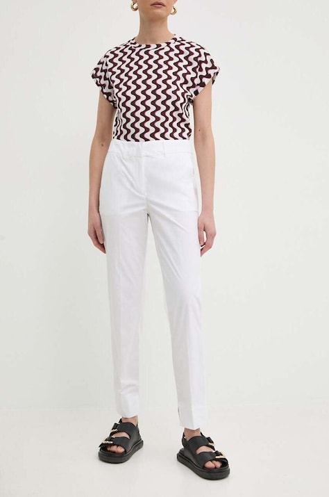 Kalhoty Marella dámské, bílá barva, fason cargo, high waist, 2413131032200
