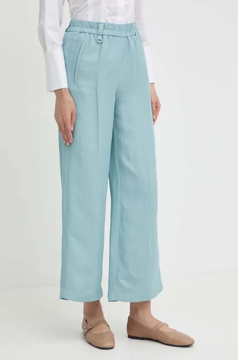 Панталон с лен Marella в синьо със стандартна кройка, с висока талия 2413131085200