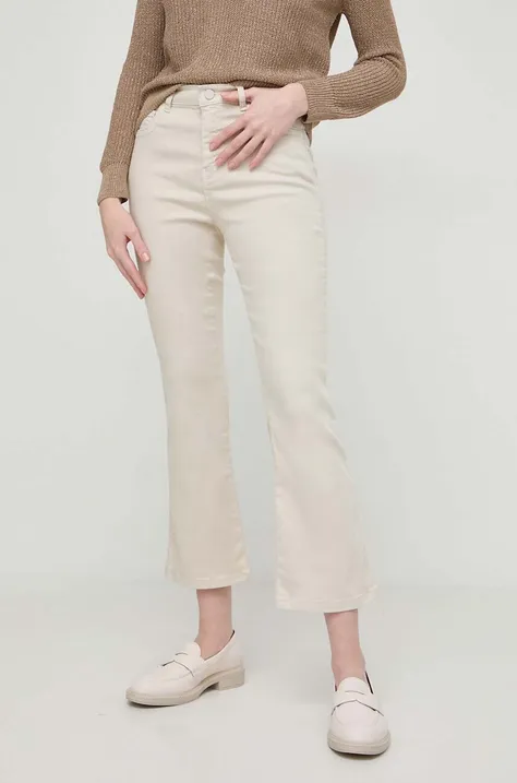 Marella spodnie damskie kolor beżowy proste high waist 2413131115200