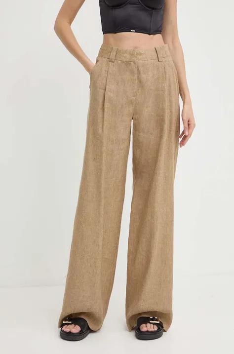 Plátěné kalhoty Marella béžová barva, jednoduché, high waist, 2413131122200