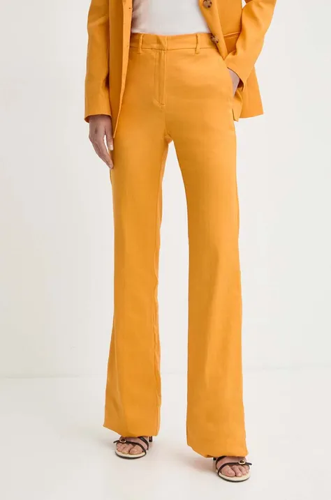 Льняні штани Marella колір помаранчевий кльош висока посадка 2413131132200