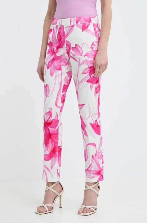 Kalhoty Marella dámské, růžová barva, jednoduché, high waist, 2413131242200