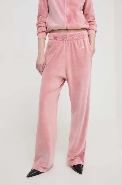 Velurové teplákové kalhoty Diesel P-MARTYN růžová barva, high waist, A12509.0AKAJ
