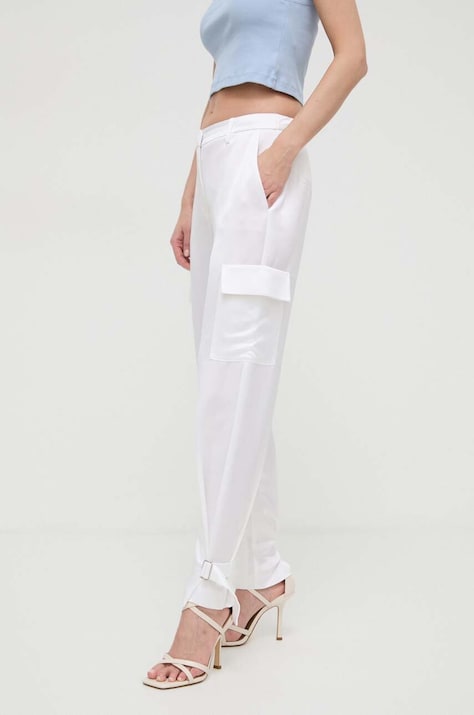 Guess pantaloni femei, culoarea bej, drept, high waist