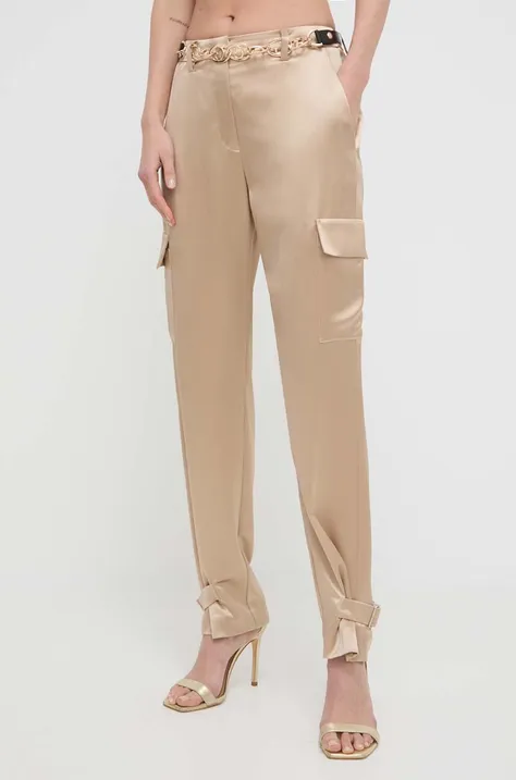 Guess spodnie damskie kolor beżowy proste high waist