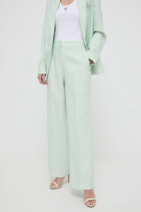 Guess pantaloni femei, culoarea verde, drept, high waist