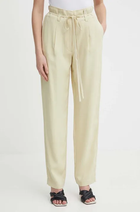 Calvin Klein Jeans pantaloni femei, culoarea verde, lat, high waist J20J223119