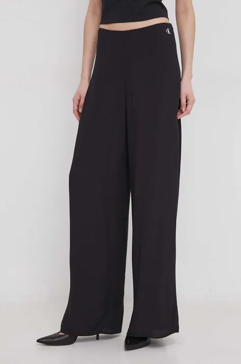 Брюки Calvin Klein Jeans женские цвет чёрный широкие высокая посадка