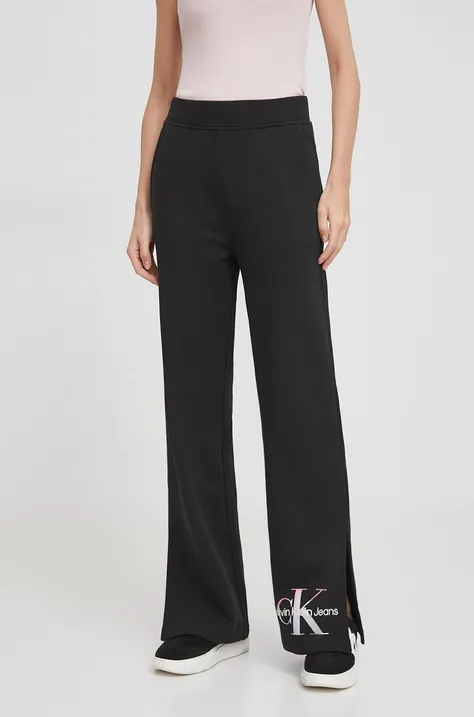Bavlnené tepláky Calvin Klein Jeans čierna farba,s potlačou,J20J223422