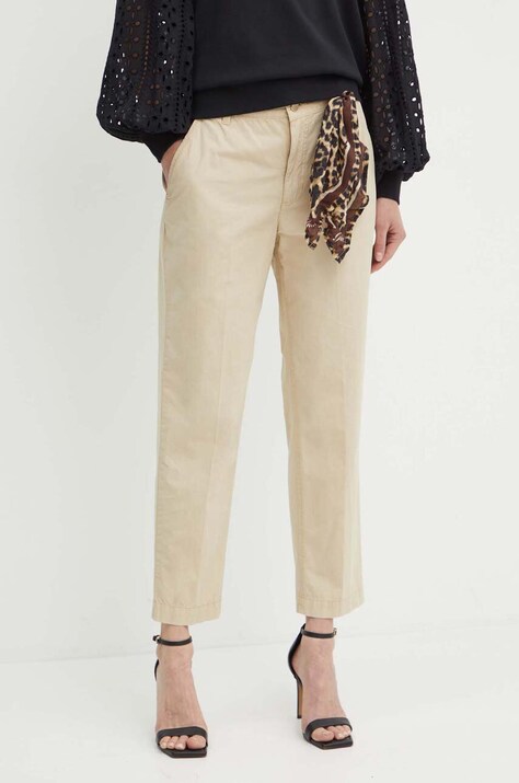 Guess pantaloni de bumbac CANDIS culoarea bej, fason chinos, high waist, W4GB04 WG4NB
