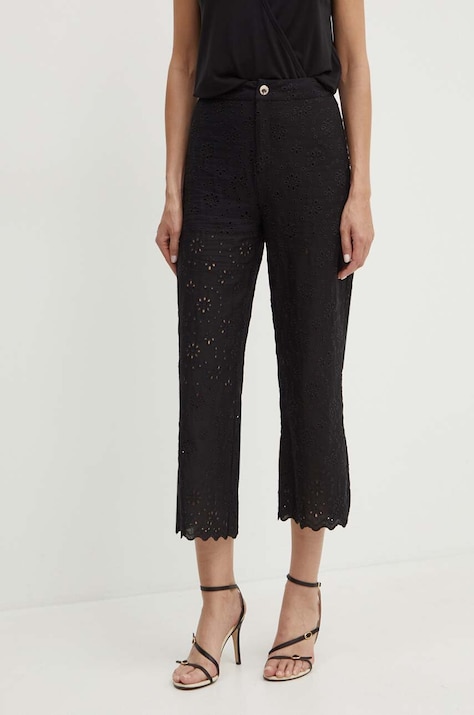 Morgan pantaloni din amestec de in PBROD culoarea negru, drept, high waist, PBROD
