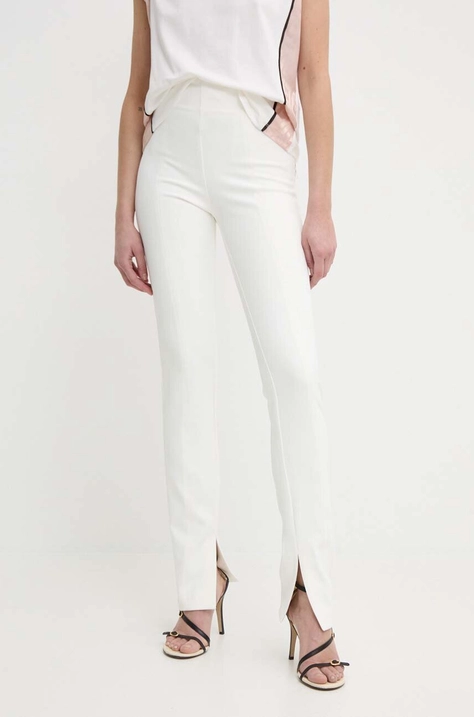 Marciano Guess pantaloni femei, culoarea bej, drept, high waist