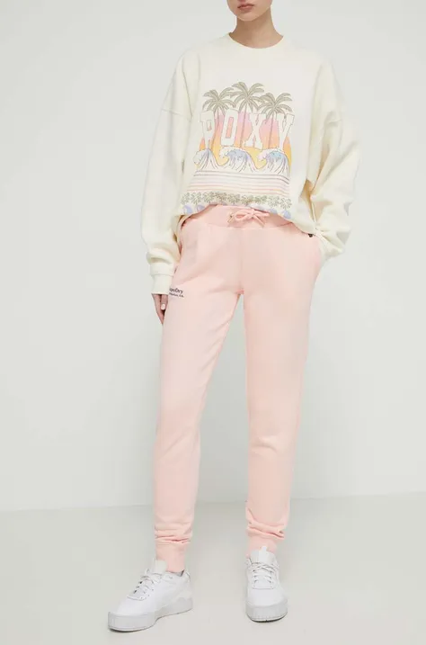 Памучен спортен панталон Superdry в розово с апликация