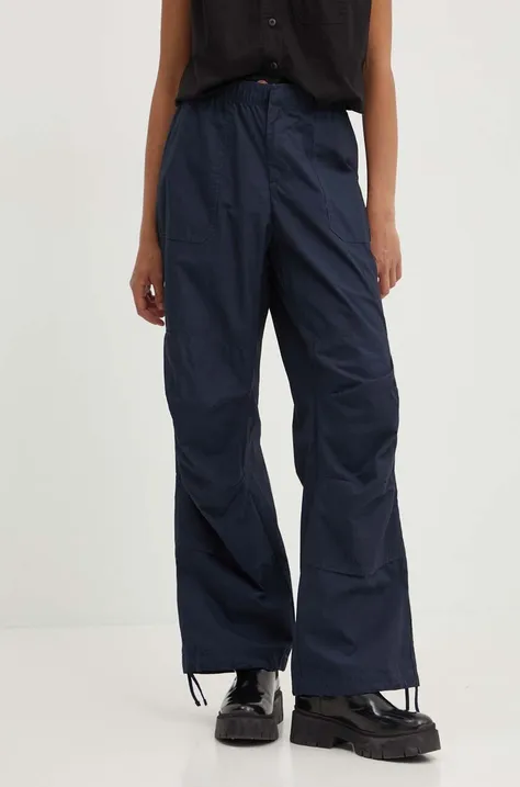 Dickies pantaloni de bumbac FISHERSVILLE PANT W culoarea albastru marin, lat, high waist, DK0A4YV4