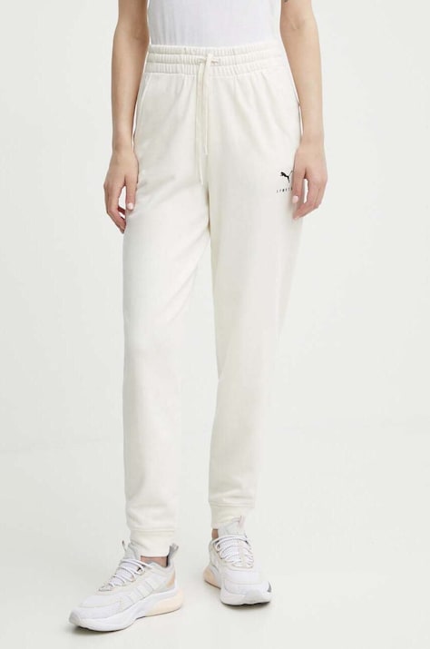 Puma pantaloni de trening BETTER SPORTSWEAR culoarea bej, cu imprimeu, 679010