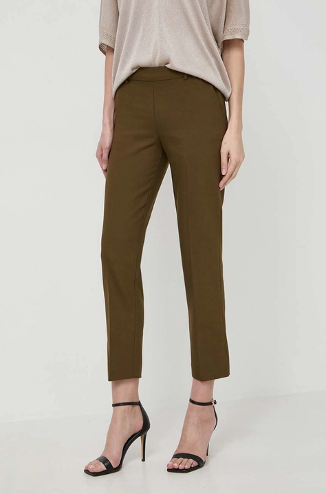 Morgan pantaloni femei, culoarea verde, drept, medium waist