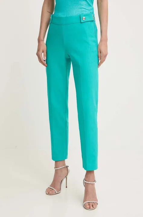 Kalhoty Morgan PELIX.F dámské, tyrkysová barva, jednoduché, high waist, PELIX.F