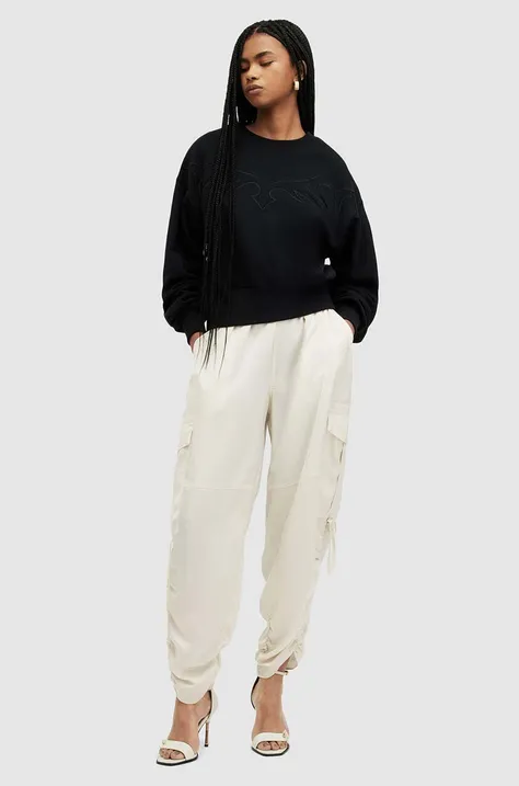 Kalhoty AllSaints dámské, bílá barva, široké, high waist