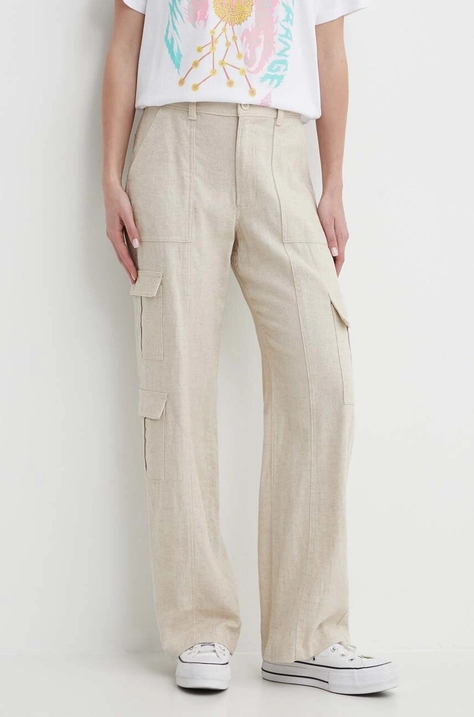 Hollister Co. pantaloni din in culoarea bej, lat, high waist