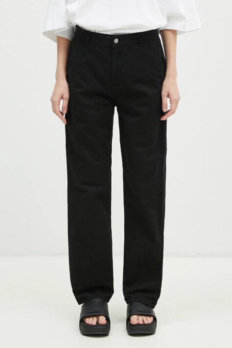 Carhartt WIP spodnie bawełniane Pierce Pant Straight kolor czarny szerokie high waist I026588.89GD
