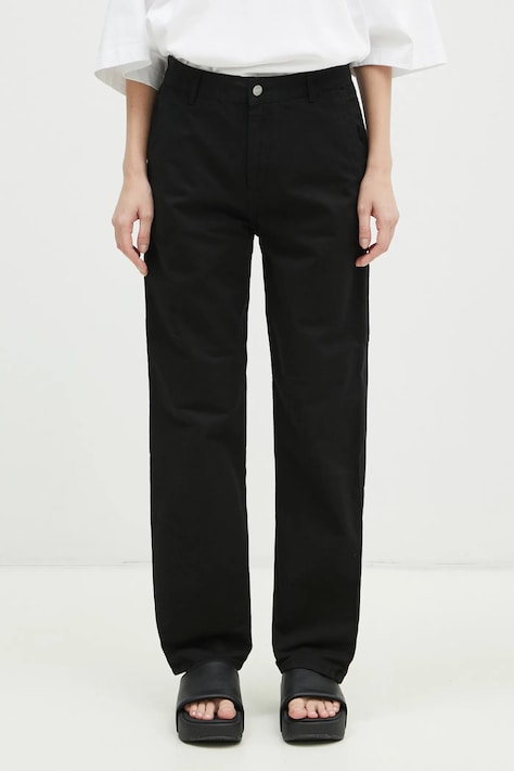 Памучен панталон Carhartt WIP Pierce Pant Straight в черно с широка каройка, с висока талия I026588.89GD