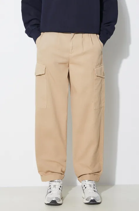 Памучен панталон Carhartt WIP Collins Pant в бежово с кройка тип карго, с висока талия I029789.1YAGD