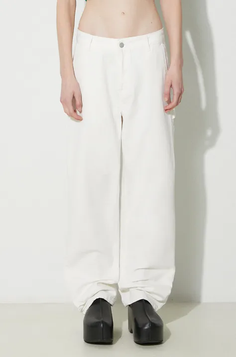 Bavlněné kalhoty Carhartt WIP Pierce Pant Straight béžová barva, jednoduché, high waist, I032966.D602