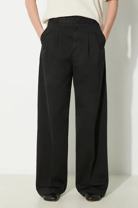 Bavlnené nohavice Carhartt WIP Leola Pant čierna farba, široké, vysoký pás, I033147.8906