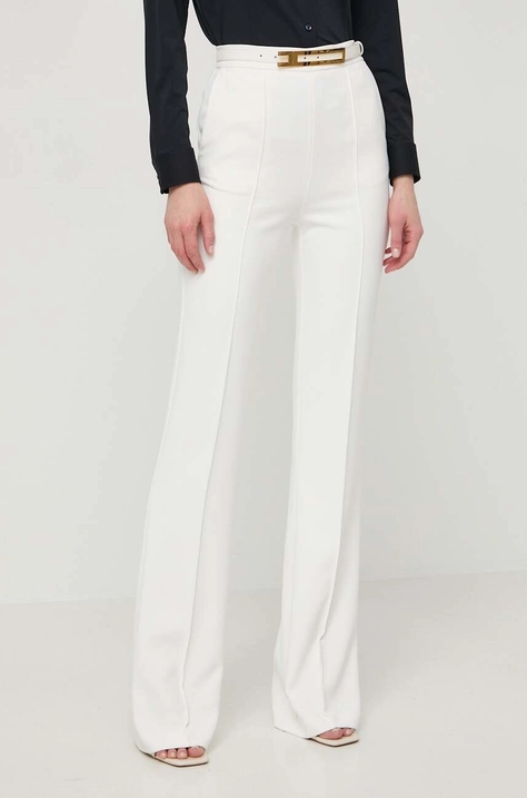 Elisabetta Franchi spodnie damskie kolor beżowy proste high waist PA03442E2