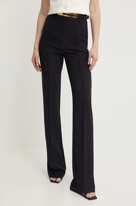 Nohavice Elisabetta Franchi dámske, čierna farba, rovné, vysoký pás, PA03442E2
