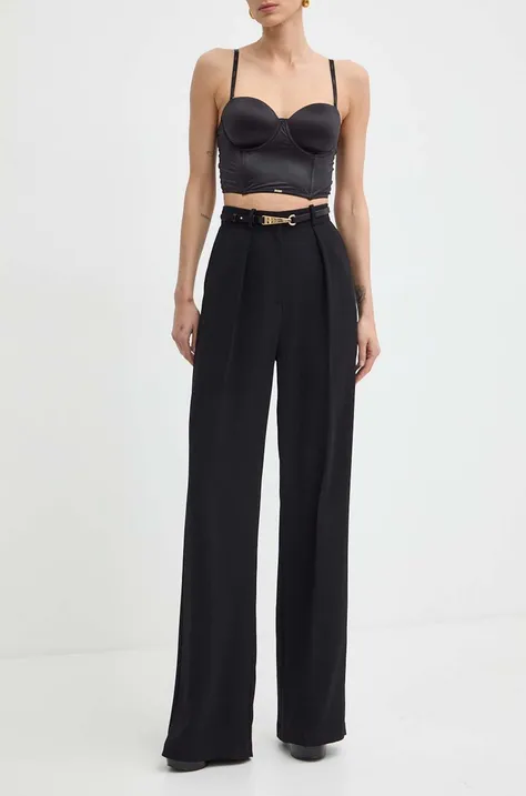 Kalhoty Elisabetta Franchi dámské, černá barva, široké, high waist, PA04642E2