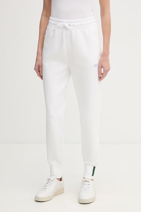 Lacoste spodnie dresowe damskie z bawełną białe high waist XF0343
