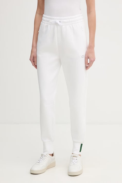 Lacoste spodnie dresowe damskie z bawełną białe high waist XF0343