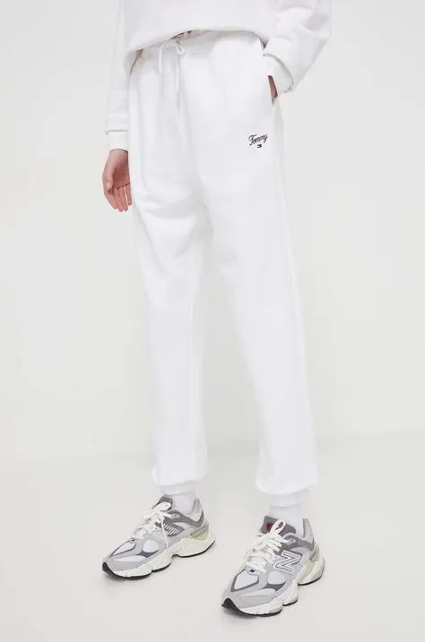 Хлопковые спортивные штаны Tommy Jeans цвет белый однотонные