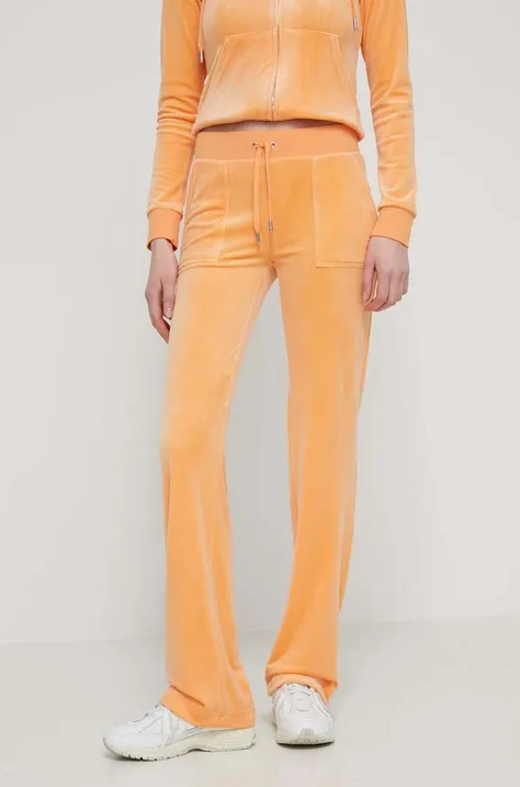 Velúrové tepláky Juicy Couture oranžová farba, s nášivkou