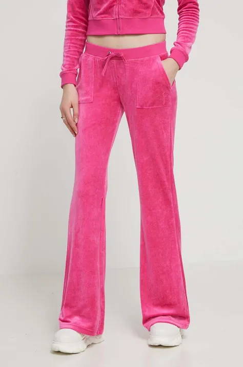 Спортивные штаны из велюра Juicy Couture цвет розовый с аппликацией