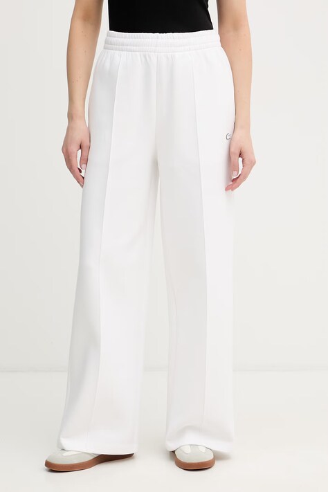 Lacoste spodnie dresowe damskie z bawełną białe high waist XF7374