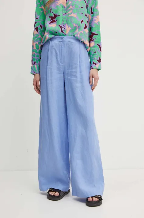 MAX&Co. spodnie lniane kolor niebieski szerokie high waist 2416131025200
