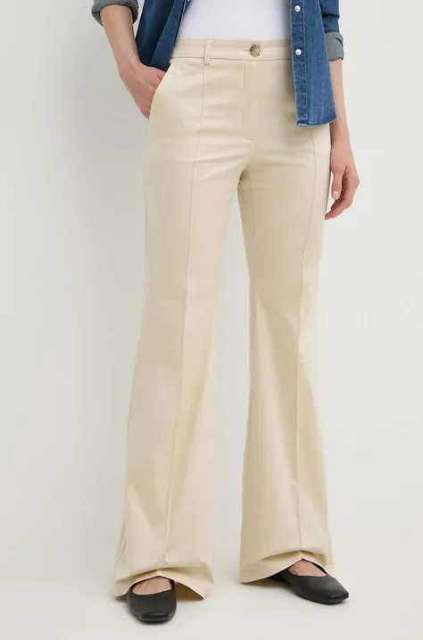 MAX&Co. spodnie damskie kolor beżowy dzwony high waist 2416131034200